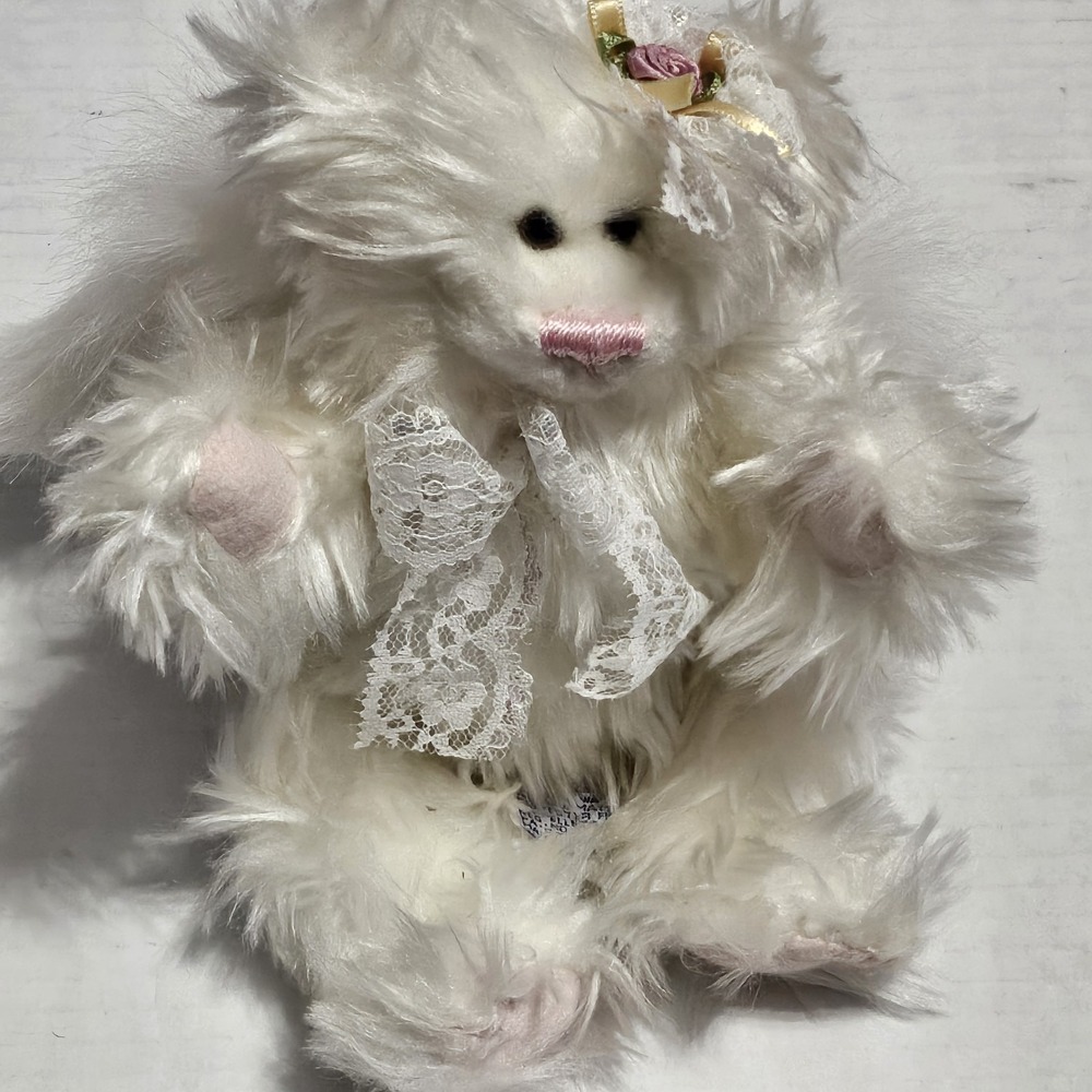 A&A Angel Teddy Bear Plush Jointed Stuffed Toy White W Wings Pink‎ Nose & Toes